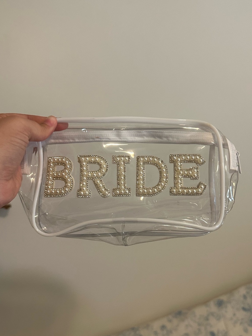 Bride Clear Pearl-Embellished Makeup Bag